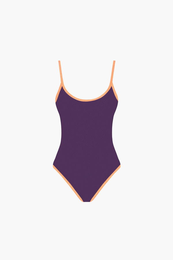 Wave Prune Shiny Litchi One-Piece Swimsuit x Albertine