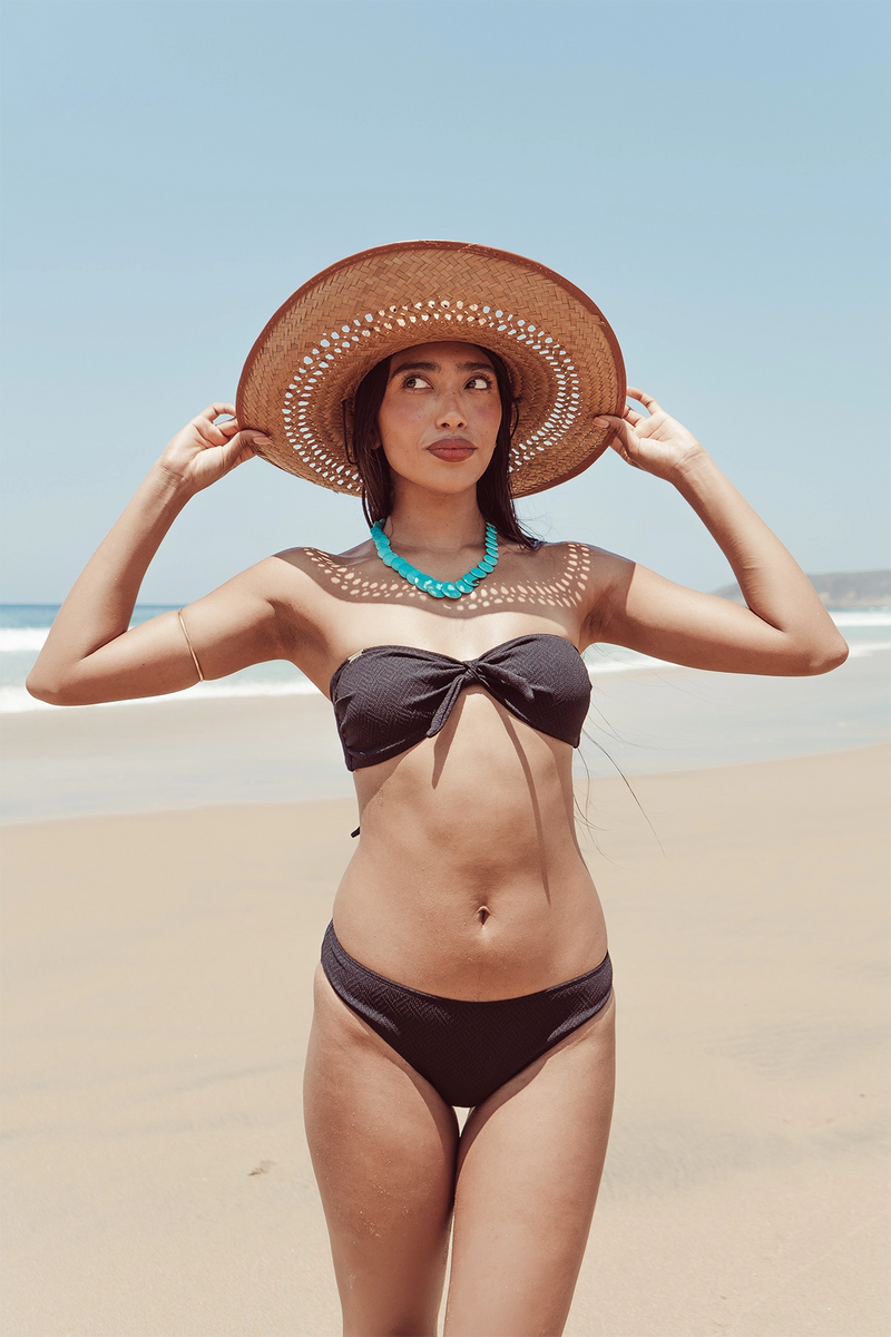 Nérée Black Textured Bandeau Bikini Top