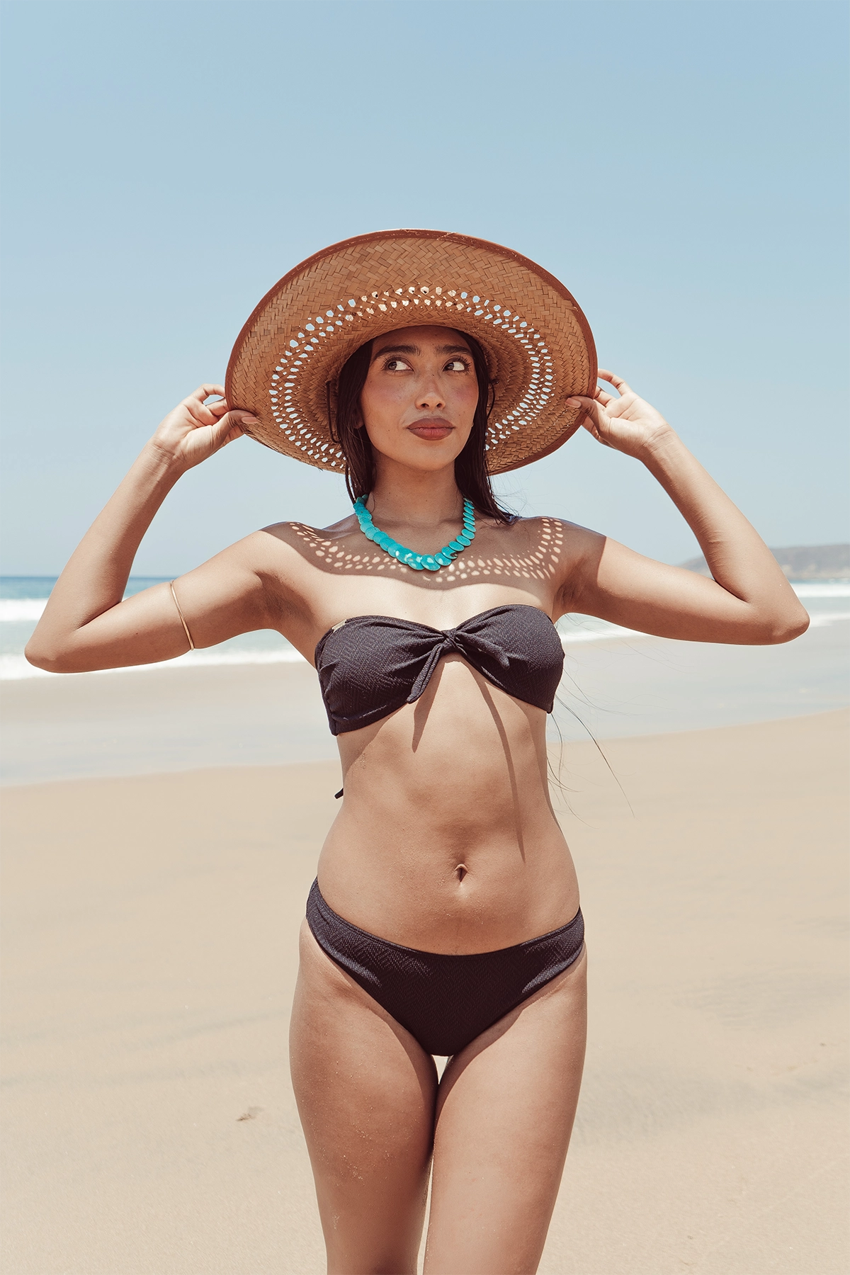 Nérée Black Textured Bandeau Bikini Top