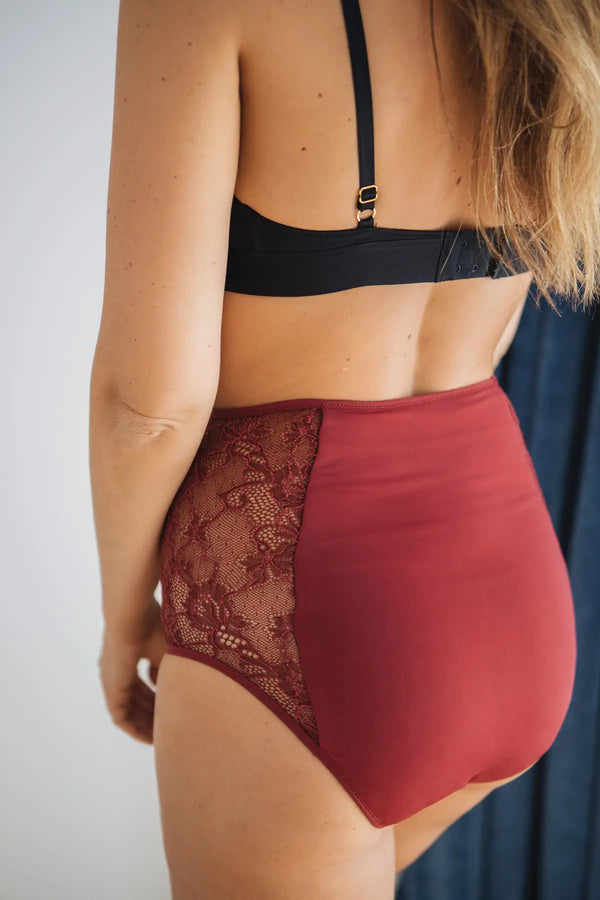 Culotte Rhéa Taille Haute Fleurs Bordeaux