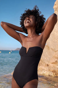 French Riviera Black Ribbed One-Piece Swimsuit