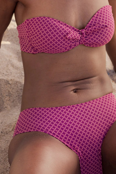 Culotte de Maillot de Bain Nérée Texturé Vichy Rose